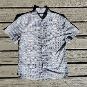 PERRY ELLIS White/Black/Red Bohemian Pattern Mens Short Sleeve Button Shirt